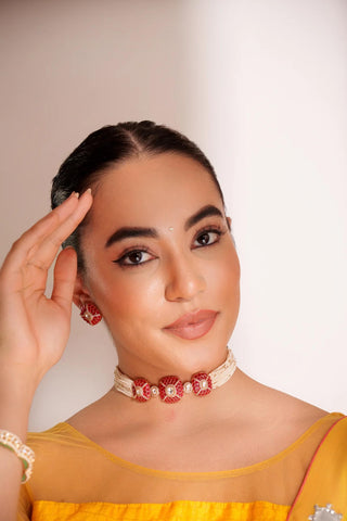 Choker Set for Festive – Red Laya Kundan by Zevar by Geeta