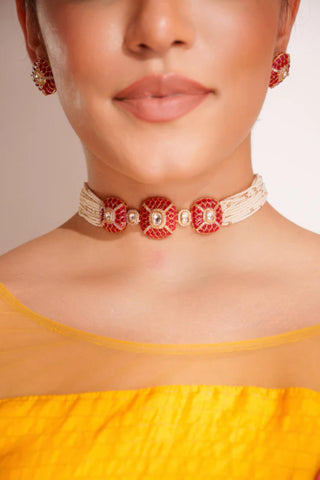Choker Set for Festive – Red Laya Kundan by Zevar by Geeta