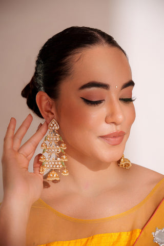 Earrings For Festive – Gold Morani Kundan Statement by Zevar by Geeta