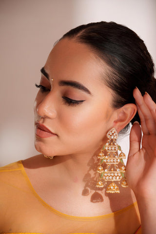 Earrings For Festive – Gold Morani Kundan Statement by Zevar by Geeta