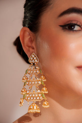 Earrings For Festive – Gold Morani Kundan Statement by Zevar by Geeta