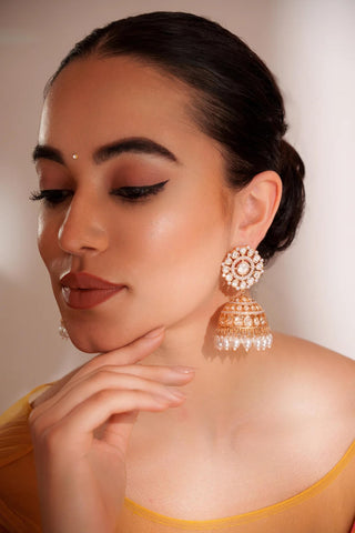 Earrings for Festive – Gold Vyomika Kundan by Zevar by Geeta