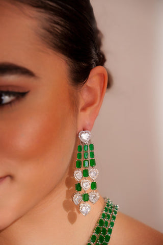 Necklace Set for Festive – Green Barsha Diamond Long Necklace Set by Zevar by Geeta