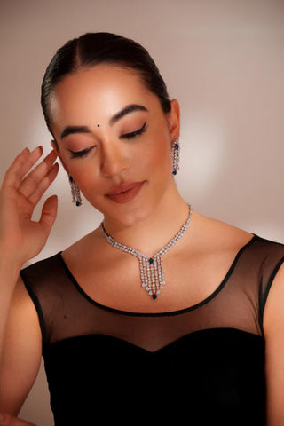 Necklace Set for Festive – Blue Amaya Sapphire Diamond Necklace Set by Zevar by Geeta