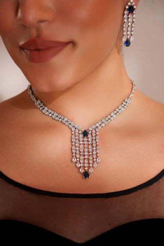 Necklace Set for Festive – Blue Amaya Sapphire Diamond Necklace Set by Zevar by Geeta