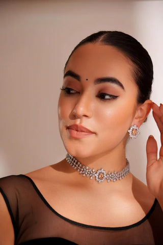 Choker Set for Festive – Peach Myra Diamond Choker Set by Zevar by Geeta