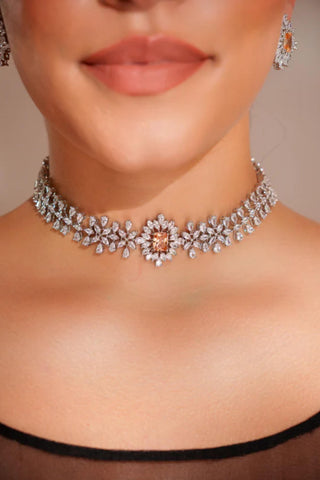 Choker Set for Festive – Peach Myra Diamond Choker Set by Zevar by Geeta