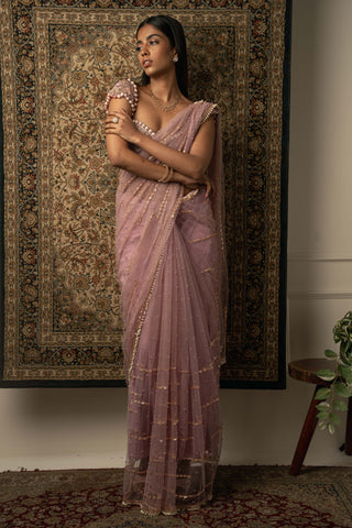 Lilac net saree set