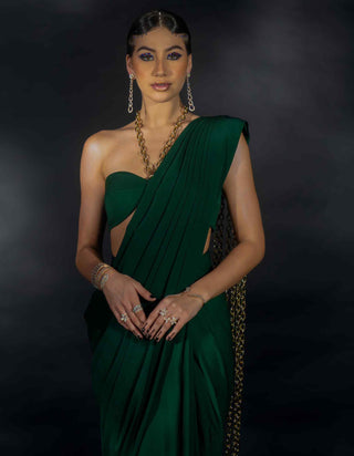 Emerald green chain strings saree and blouse