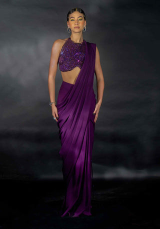 Purple beaded blouse and saree