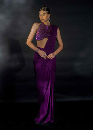 Purple beaded blouse and saree