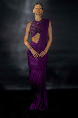 Purple beaded blouse and saree