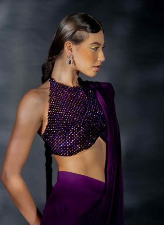 Purple beaded blouse and saree