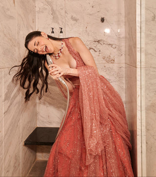 Orange embroidered hitch lehenga set