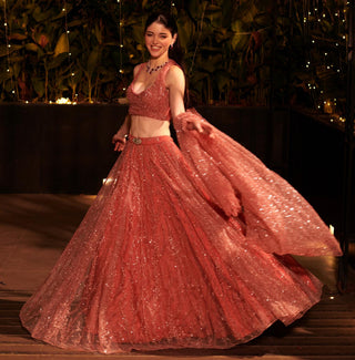 Orange embroidered hitch lehenga set