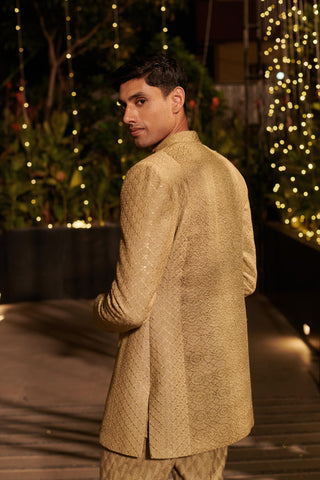 Green hand-embroidered hitch jacket set