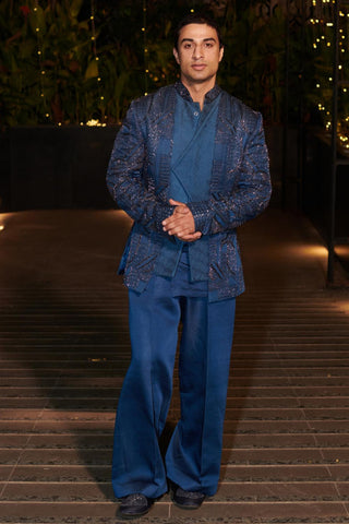 Navy blue habutai silk hitch jacket set