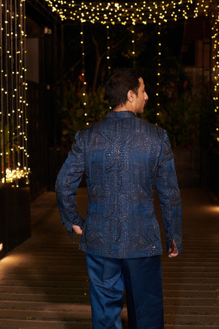 Navy blue habutai silk hitch jacket set