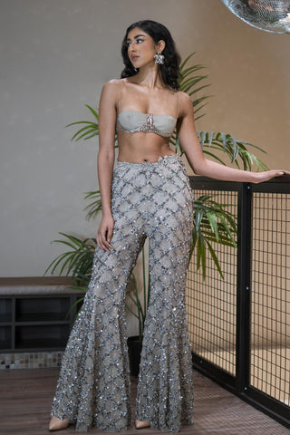 Bell Bottom Set for Contemporary Wear - Silver Grace Beaded by The Little Black Bow