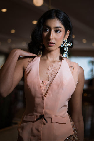 Embellished Saree for Indian Wedding - Peach Gemstone by The Little Black Bow