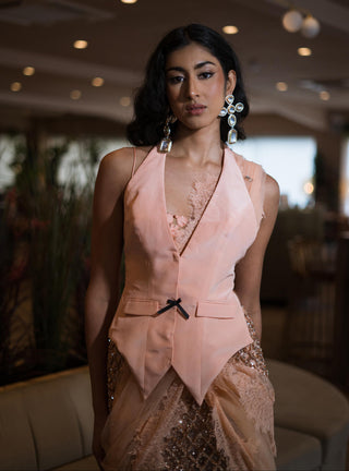Embellished Saree for Indian Wedding - Peach Gemstone by The Little Black Bow
