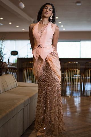 Embellished Saree for Indian Wedding - Peach Gemstone by The Little Black Bow