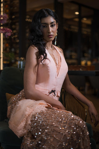 Embellished Saree for Indian Wedding - Peach Gemstone by The Little Black Bow