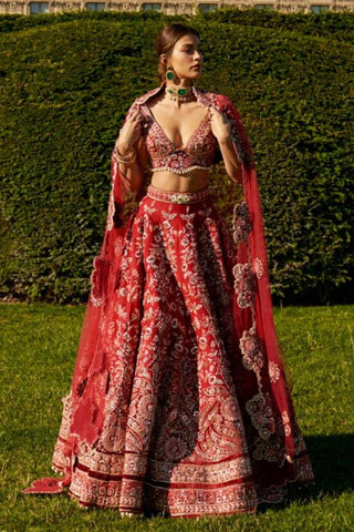 Red crimson motif lehenga set