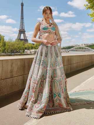 Turquoise green lehenga set
