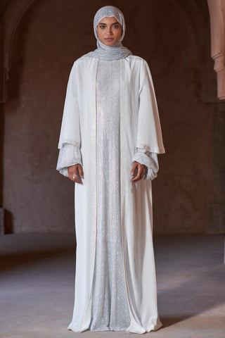 White sharifa seher abaya hijab set