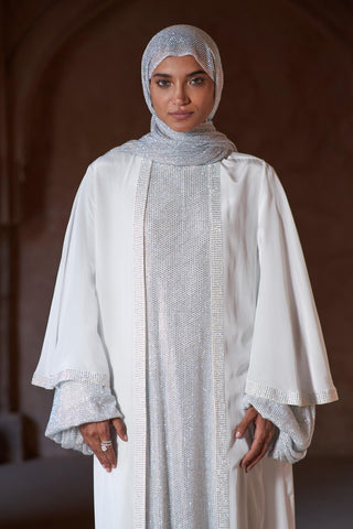 White sharifa seher abaya hijab set