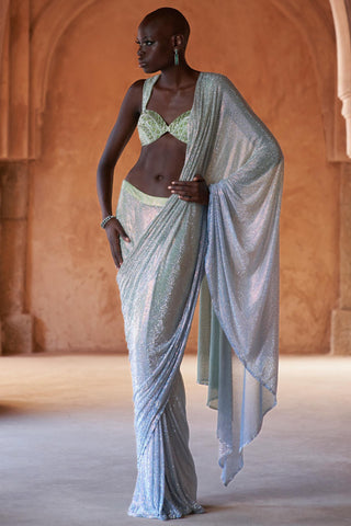 Green saanch seher saree set