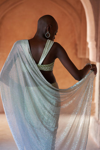 Green saanch seher saree set