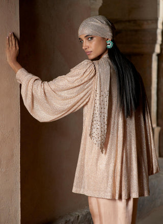 Beige ashra seher tunic with skirt set