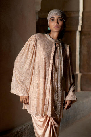 Beige ashra seher tunic with skirt set