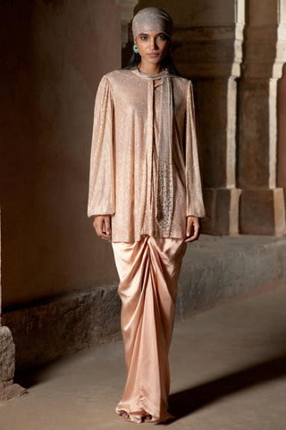 Beige ashra seher tunic with skirt set