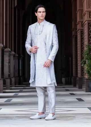 Majestic royal silver gray sherwani set