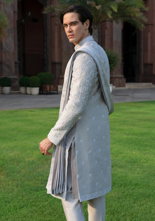 Majestic royal silver gray sherwani set