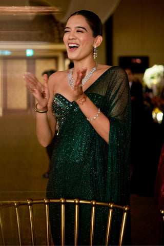 Green corset edition saree set