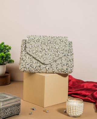 Silver grey shine clutch