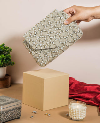 Silver grey shine clutch