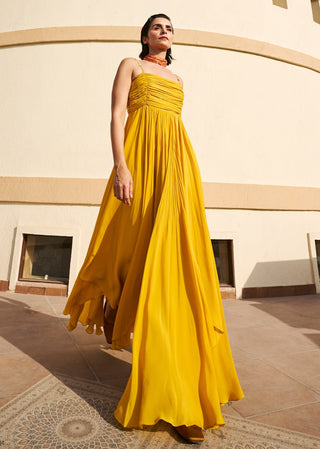 Mustard yellow spaghetti dress