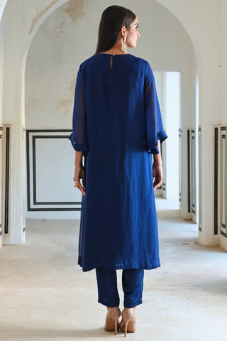 Royal blue bell-sleeve rahi kurta with pant