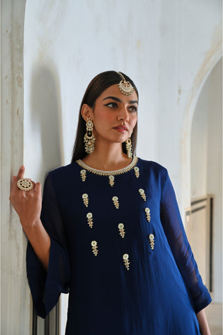 Royal blue bell-sleeve rahi kurta with pant