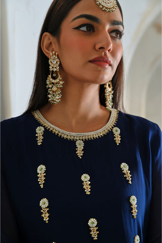 Royal blue bell-sleeve rahi kurta with pant