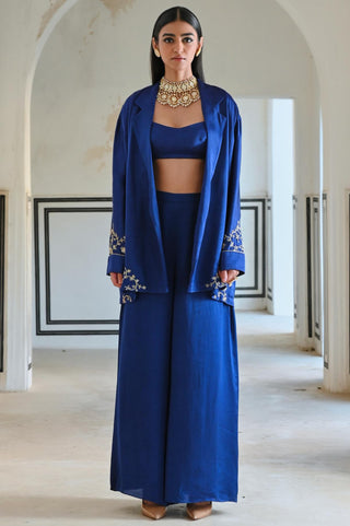 Royal blue rahi blazer with bralet and palazzo