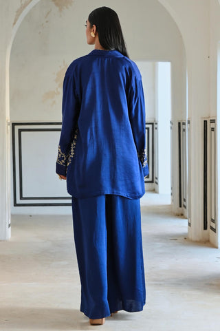 Royal blue rahi blazer with bralet and palazzo