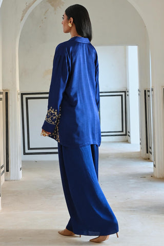 Royal blue rahi blazer with bralet and palazzo