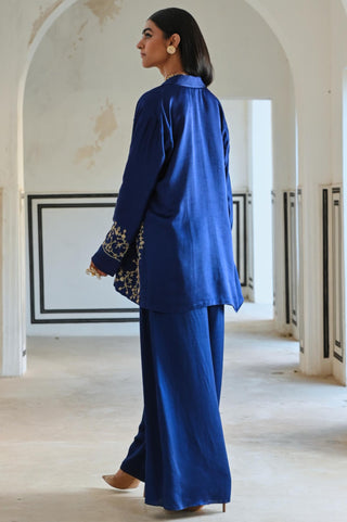 Royal blue rahi blazer with bralet and palazzo