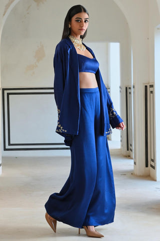 Royal blue rahi blazer with bralet and palazzo